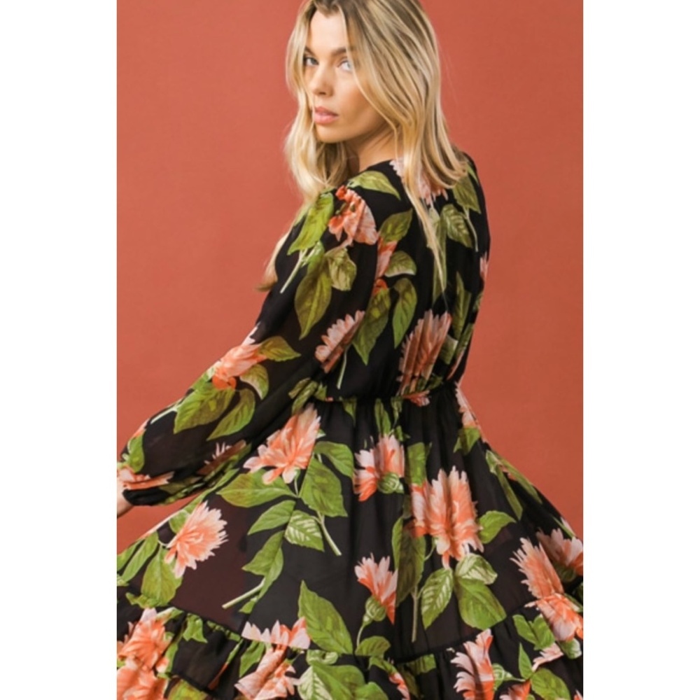 Flying Tomato Tropical Print Long Sleeve Maxi Top - Picture 5 of 9